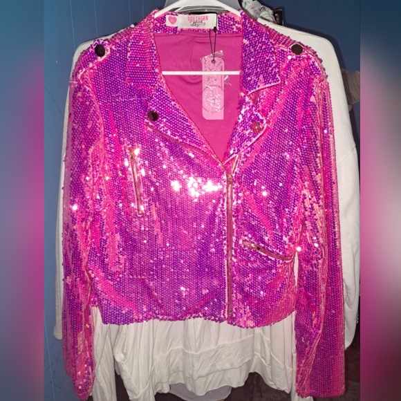 NWT Barbie Pink Sequin Moto Jacket - Picture 2 of 3